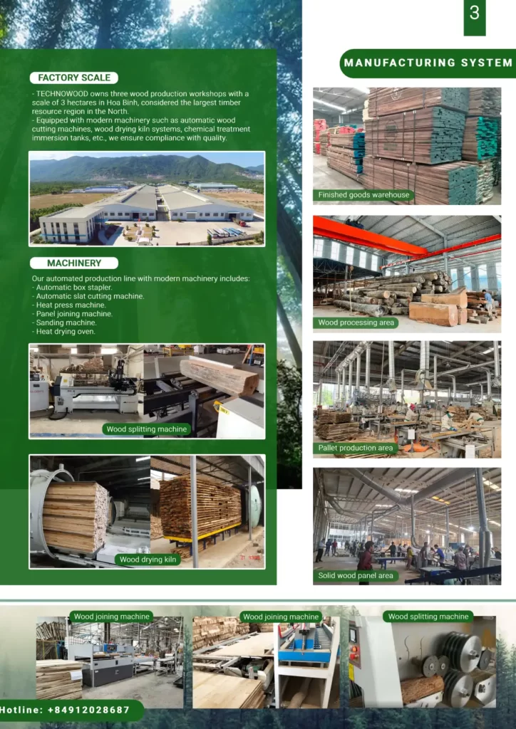 Page 3 of Techno Wood's Catalogue. Introduction our manufacturing system.