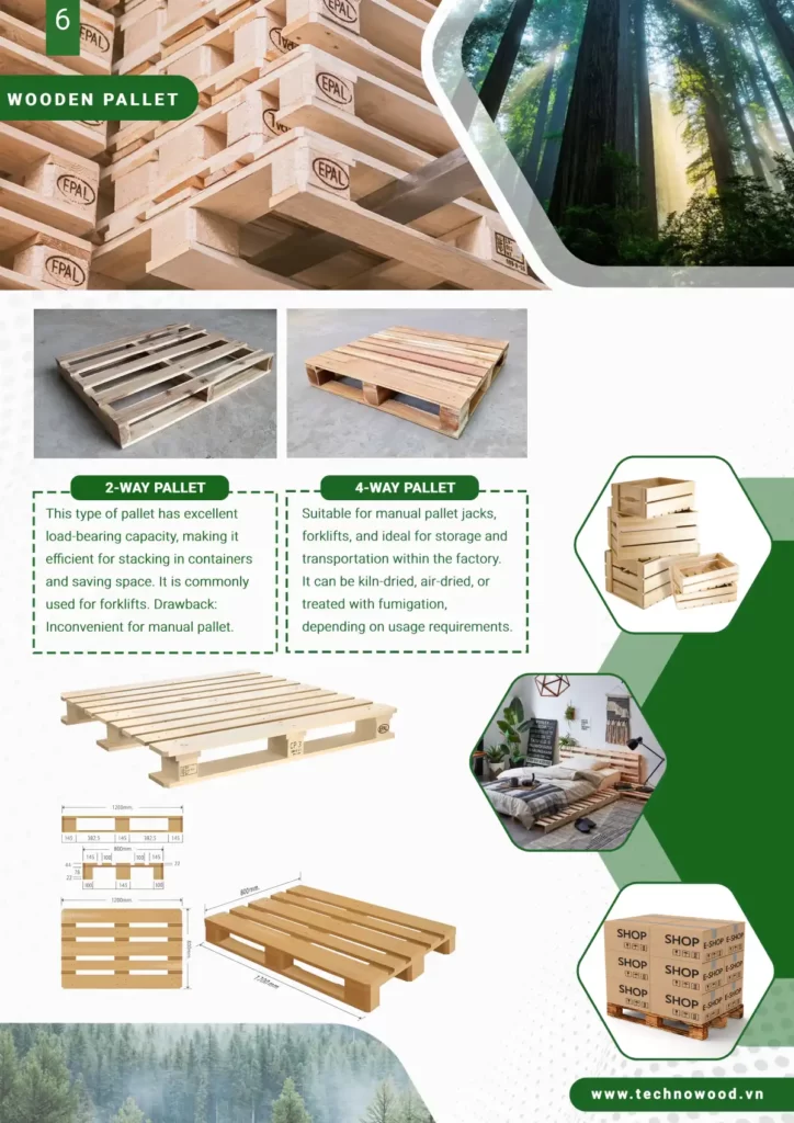 Page 6 of Techno Wood's Catalogue. Introduction about our Pallets manufacturing system.